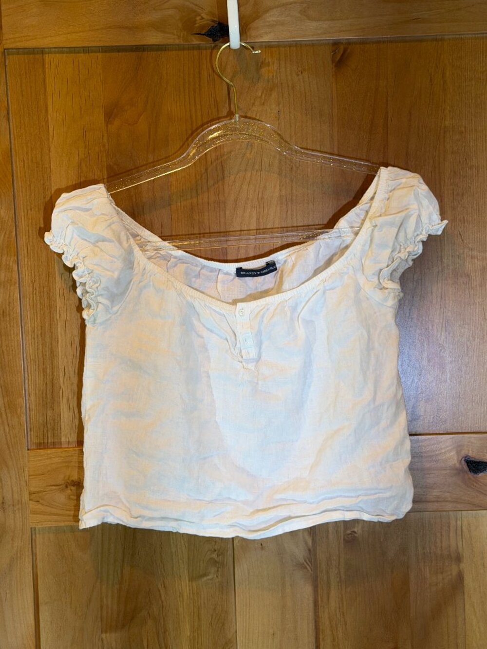 Brandy Melville White Linen Ruffle Sleeve Crop Top